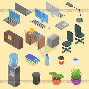 Изометрические набор офисного объекта - изображение в векторном формате