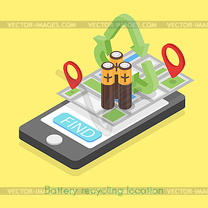 Isometric for battery recycling location - vector image