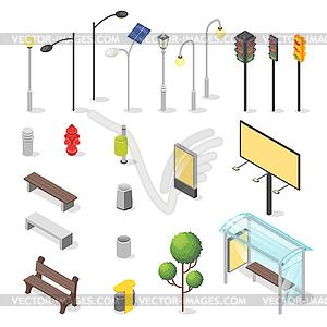 Set of isometric city objects - stock vector clipart