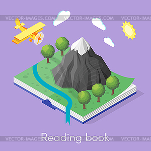 Isometric concept for reading book - vector clip art