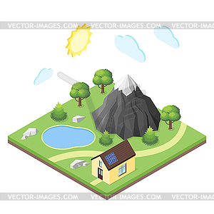 Isometric 3d house in mountains - royalty-free vector image