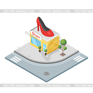 Isometric 3d shoes shop - vector clipart