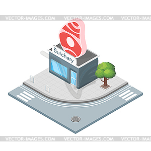 Isometric butchers shop - vector EPS clipart