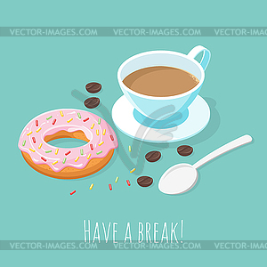 Cup of coffee and donut - vector clipart