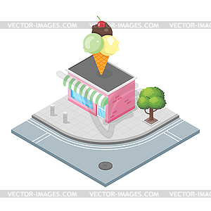 Isometric ice cream shop - vector image