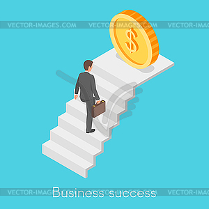 Isometric concept of businessman climbing career - vector image
