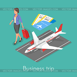 Isometric 3d concept of business trip - vector clipart