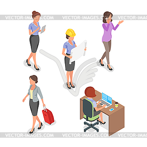 Isometric set of businesswoman - vector clip art