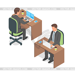 Isometric businessman working at comput - royalty-free vector image