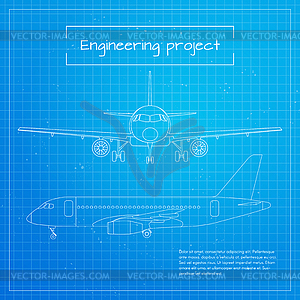 Plane. Engineering aircraft blueprint bac - vector image