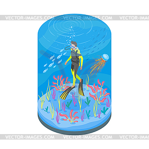 Isometric 3d diver with snorkelling equip - vector image