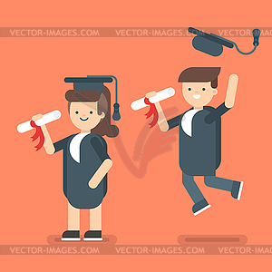 Boy and girl in Graduate Costumes - vector clip art