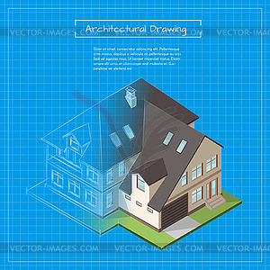 Isometric 3d city building blueprint - vector clipart