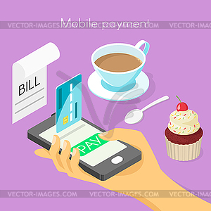 Isometric 3d concept for mobile online payment - vector EPS clipart