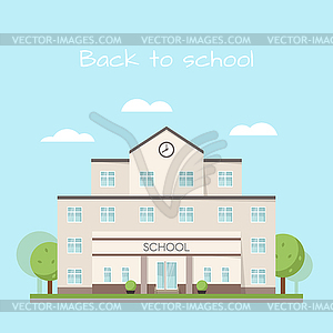 School building clouds and trees - stock vector clipart