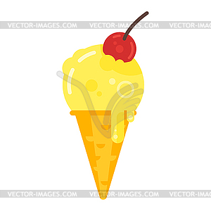 Flat style tasty cone ice cream icon - royalty-free vector clipart