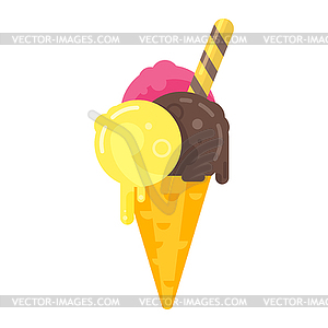 Flat style tasty cone colorful ice cream - vector clipart