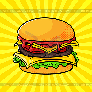 Pop art hamburger - vector image