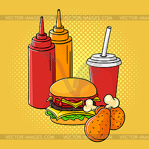 Pop art ketchup and mustard, b - vector image