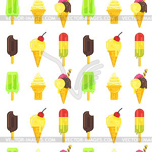 Flat style colorful seamless pattern with various - vector clipart