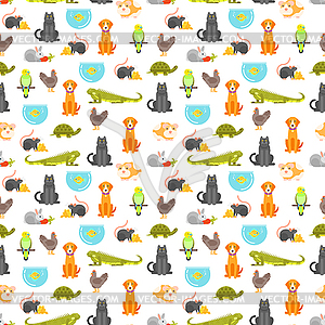 Flat style colorful seamless pattern with home pet - vector image