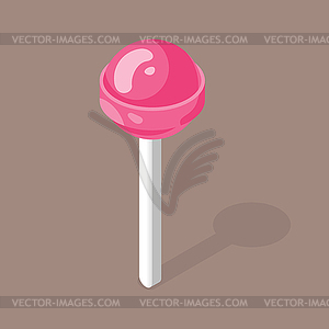Isometric style 3d pink candy on stick - vector image