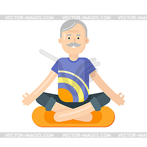 Flat style senior man doing yoga - vector clipart