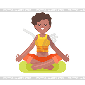 Flat style afro american woman doing yoga - stock vector clipart