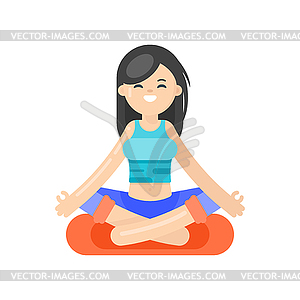 Flat style asian woman doing yoga - vector clip art