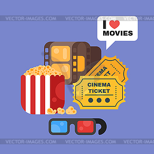 Flat style set of old cinema icon for online movies - vector clipart