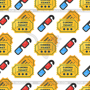 Flat style seamless cinema pattern with ticket and - vector image