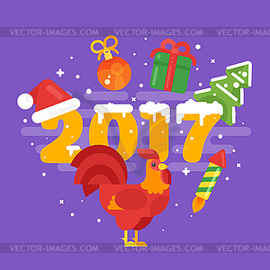 Flat style christmas greetings. Template - vector image