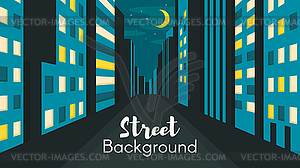 Flat style night city street - vector clipart