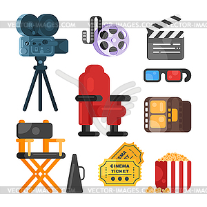 Flat style set of old cinema icon for online movies - vector clip art