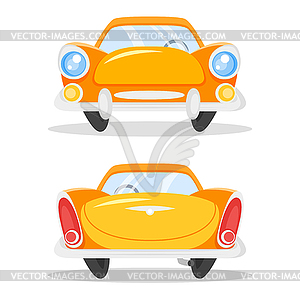 Cartoon style vintage old yellow car. Bac - vector clipart / vector image