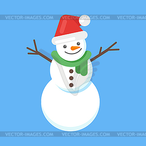 Flat style happy cute snowman in Santa ha - vector clipart / vector image