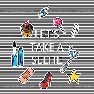 Slogan Let`s take selfie with fashion - vector clip art