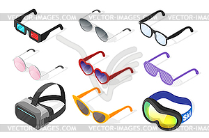 Isometric 3d set of glasses - vector image