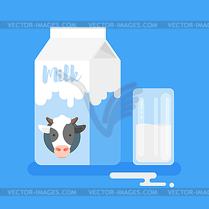 Flat style milk packing and glass of m - vector clipart