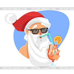 Cartoon style Santa with cocktail - vector clipart