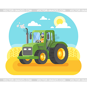 Flat style farmer working in farmed land - vector clipart