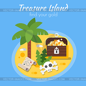 Flat style treasure Island and map - vector clipart
