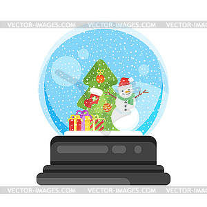 New year and xmas glass ball with snowman - vector clipart