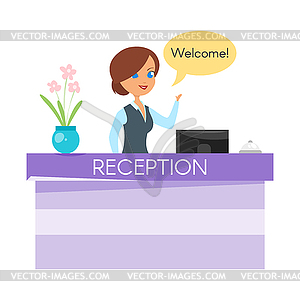 Cartoon style hotel receptionist - vector clip art