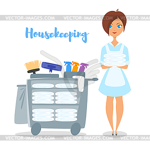 Cartoon style hotel housekeeper - vector clipart