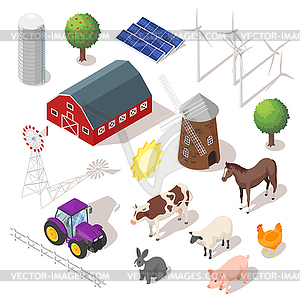 Isometric 3d farm set. Farm animals - vector EPS clipart