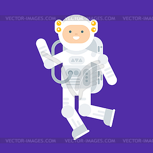 Flat style happy astronaut in space suit - vector image