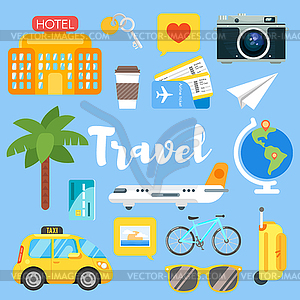 Flat style set of travel objects - vector EPS clipart