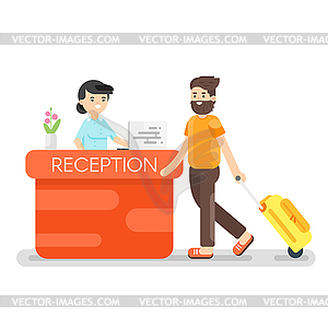 Flat style hotel reception - vector image