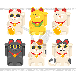 Set of Japanese Lucky Cat Maneki Neko - vector clipart